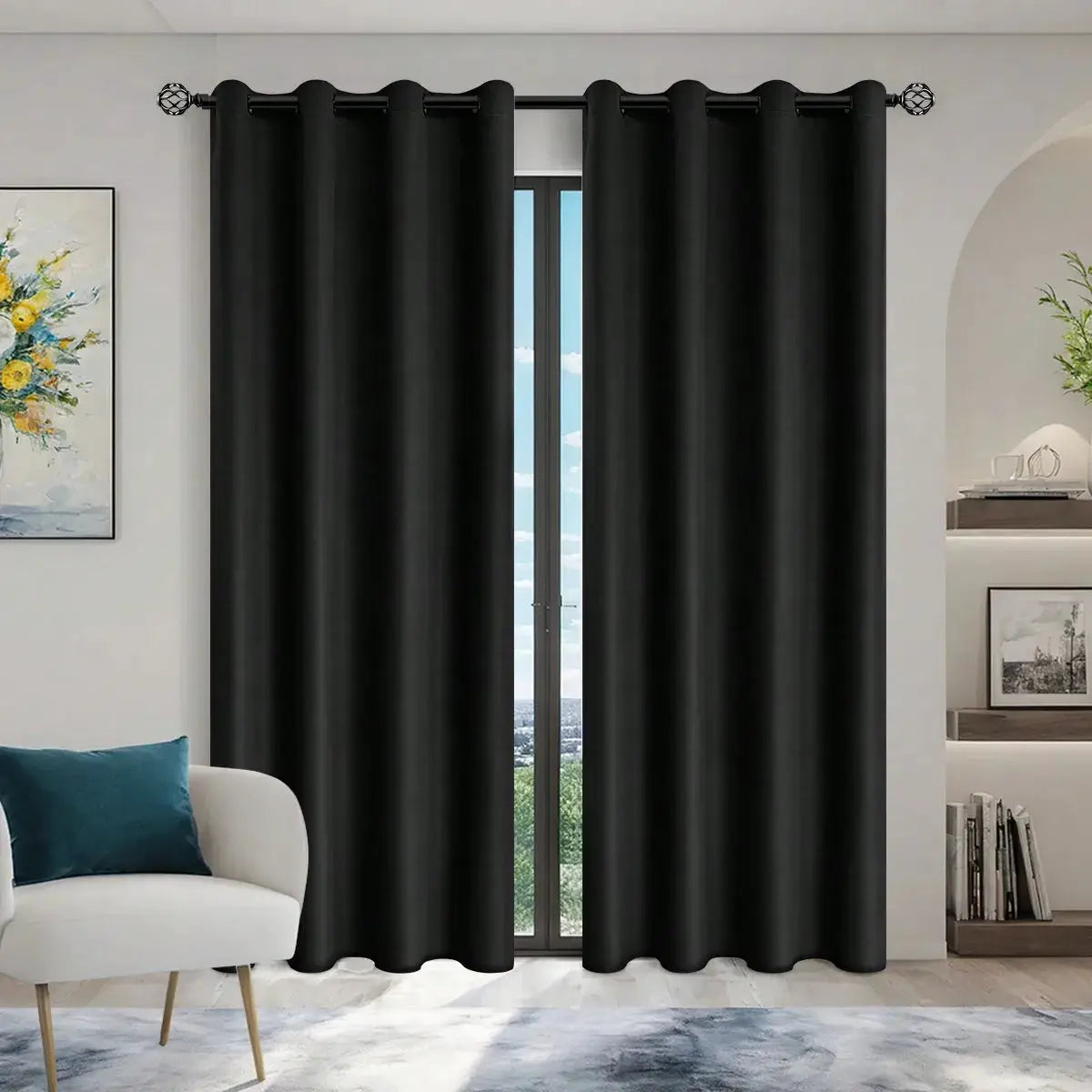 One Panel Solid Blackout Curtains With Grommets Privacy Drapes For Bedroom Living Room Home Decor Lightweight Curtains
