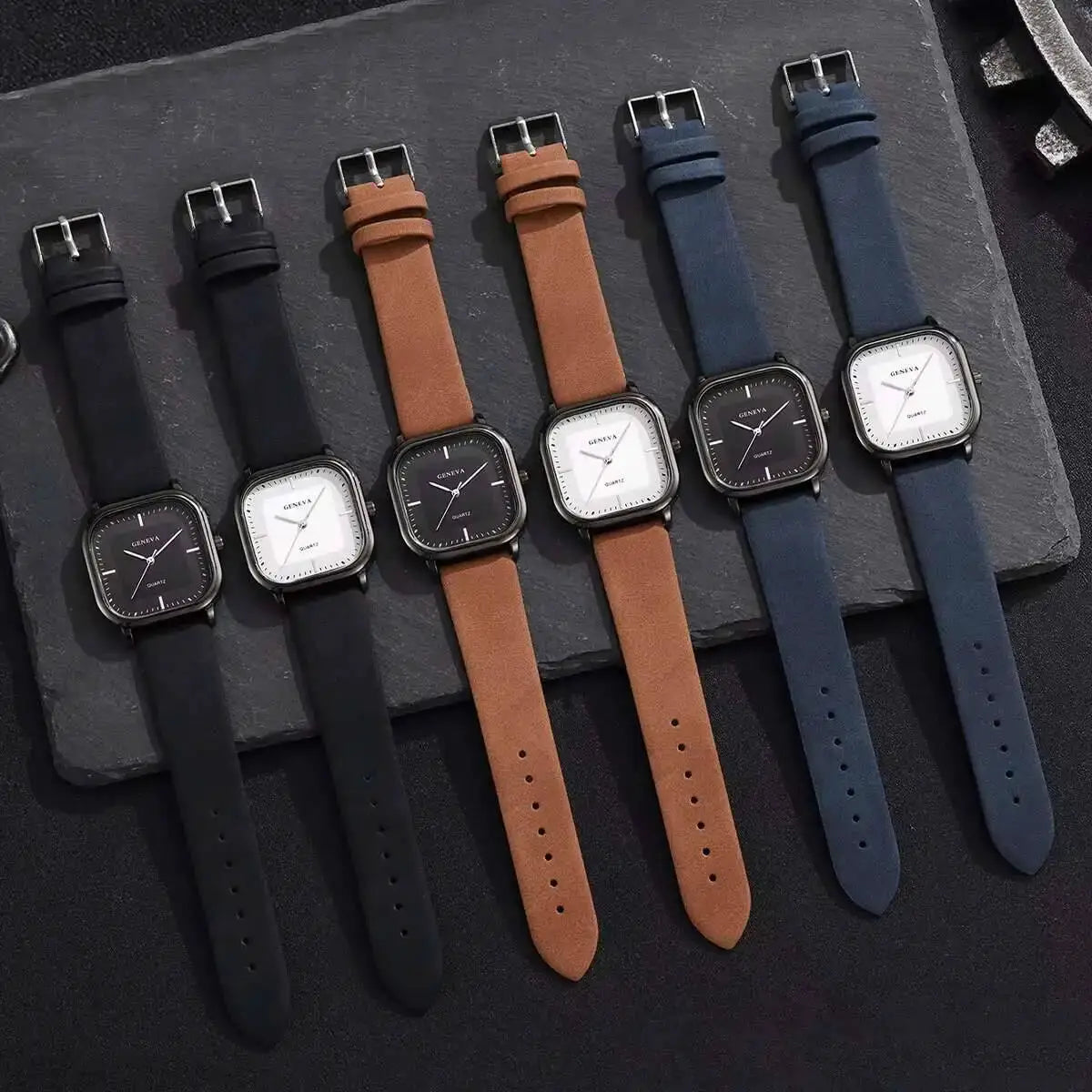 Square Minimalist Mens Quartz Watch With Leather Strap Wristwatch For Casual Wear Without Box