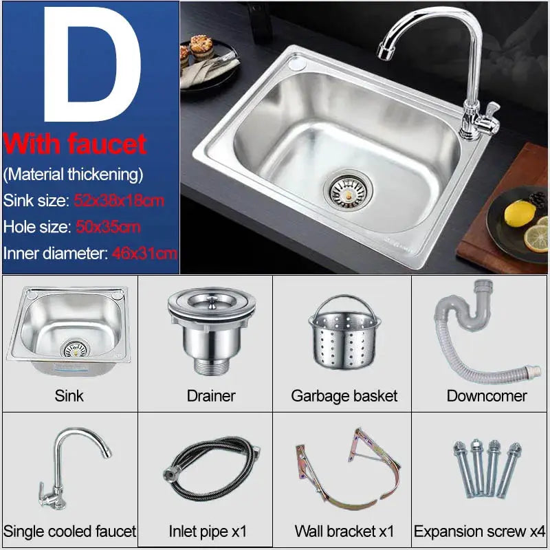 Simples Market thickened single-slot 304 stainless steel kitchen sink with faucet and wall bracket