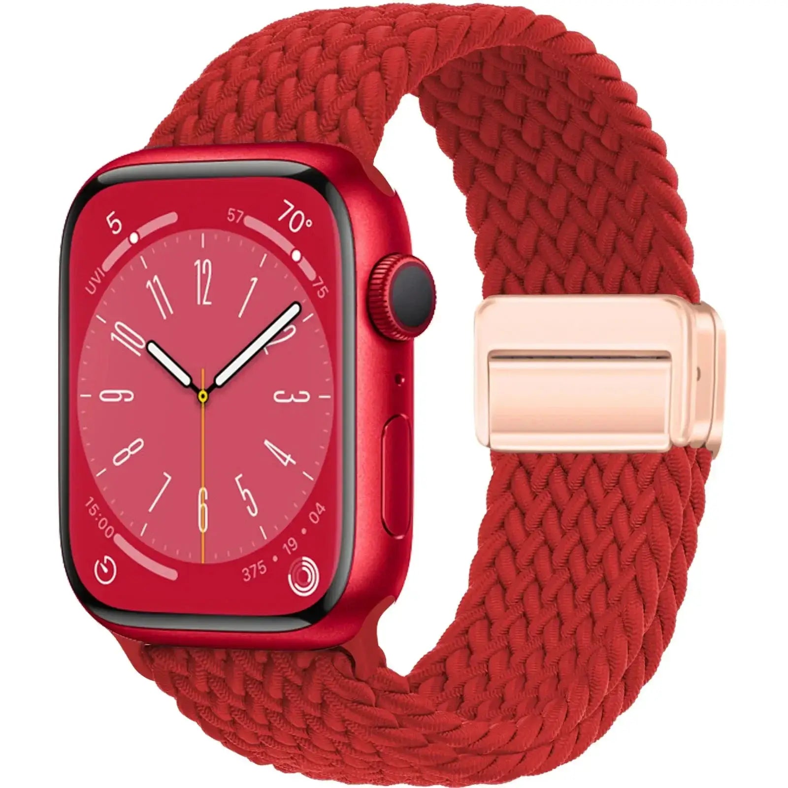 Braided Apple Watch band red by Simples Market with magnetic clasp; fits 38–49mm Apple Watch models