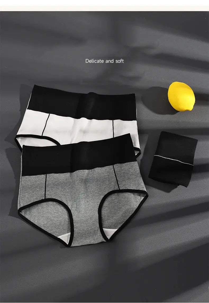 Plus-size cotton high-waist body-shaper panties in white and gray with black trim, Simples Market