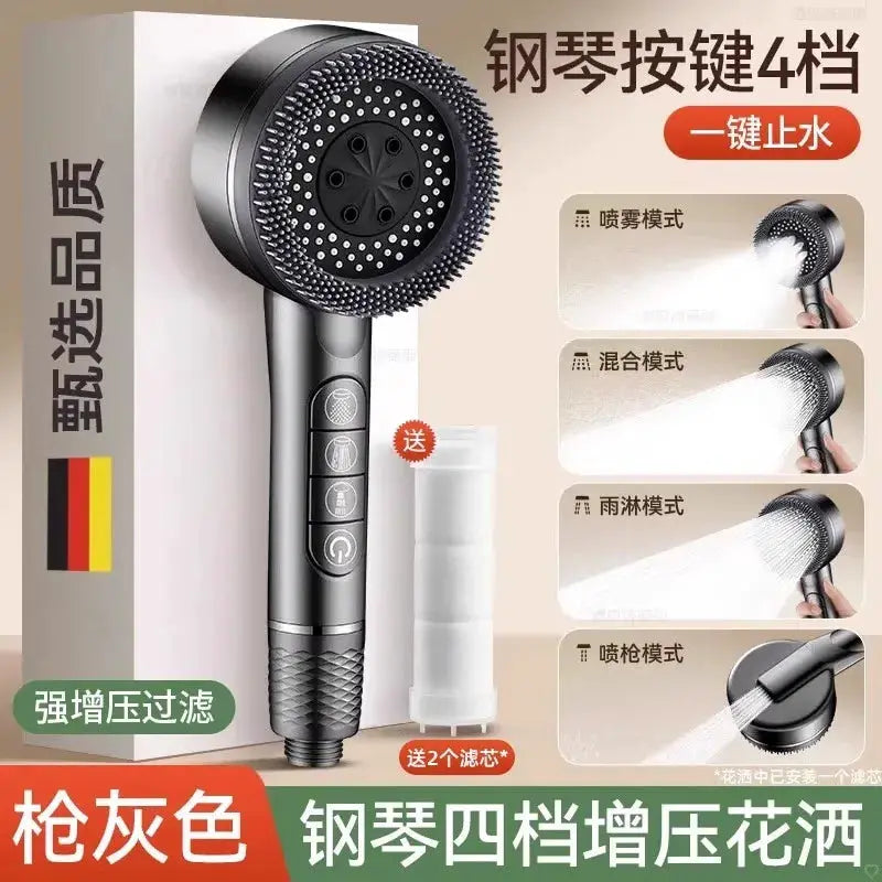 Filtered Shower Head With Four Spray Settings Water Seal ABS Plastic