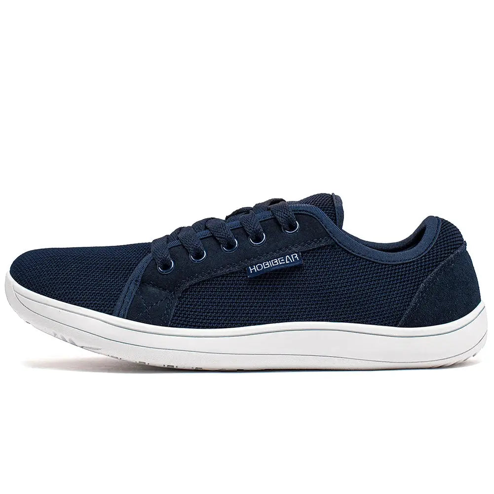 HOBIBEAR wide barefoot shoes, navy mesh unisex casual sneakers with white sole