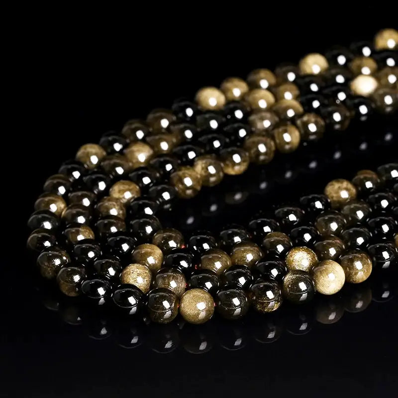 Natural Stone Golden Obsidian Irisation Round Beads 4mm 6mm 8mm 10mm 12mm Spacer Jewelry Making Bracelet Necklace