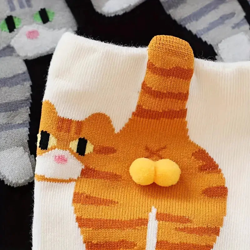 3D Cute Cat Socks For Women And Girls Mid Tube Sleep Socks Black And White Cat Print
