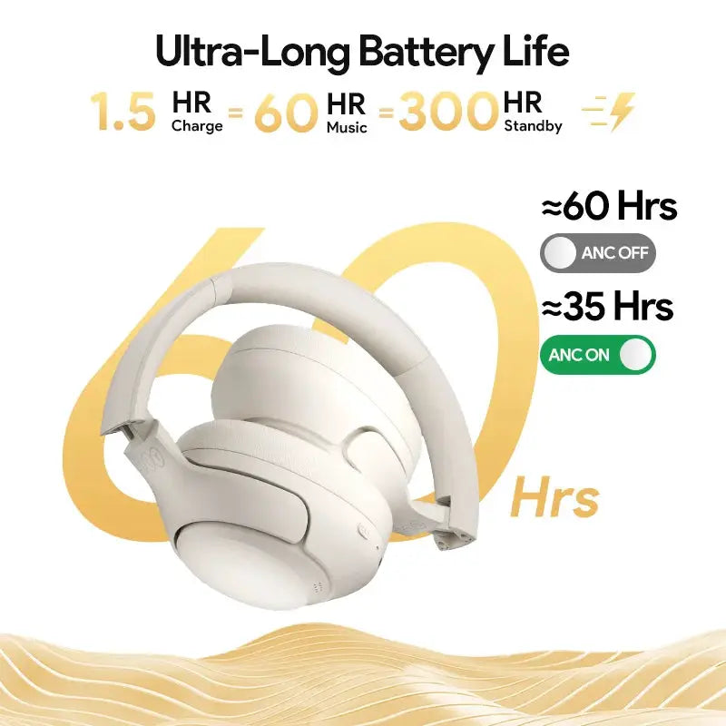 QCY H3 ANC wireless over-ear headphones, white, 60-hour battery life