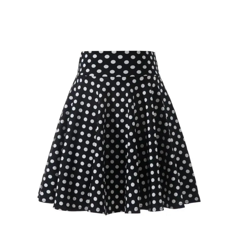 Flared polka-dot black skirt with white dots, mini skater style