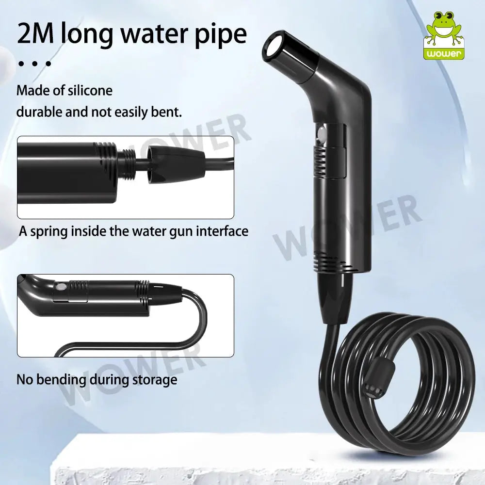 WOWER Portable Bidet Handheld Sprayer with 2m silicone hose, black, rechargeable travel shower
