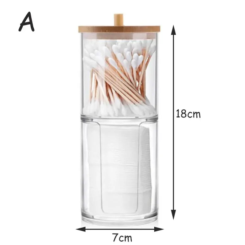 ClearNest Acrylic Storage Box Bathroom Organizer Transparent Box With Bamboo Lid For Cotton Pads Swabs QTips