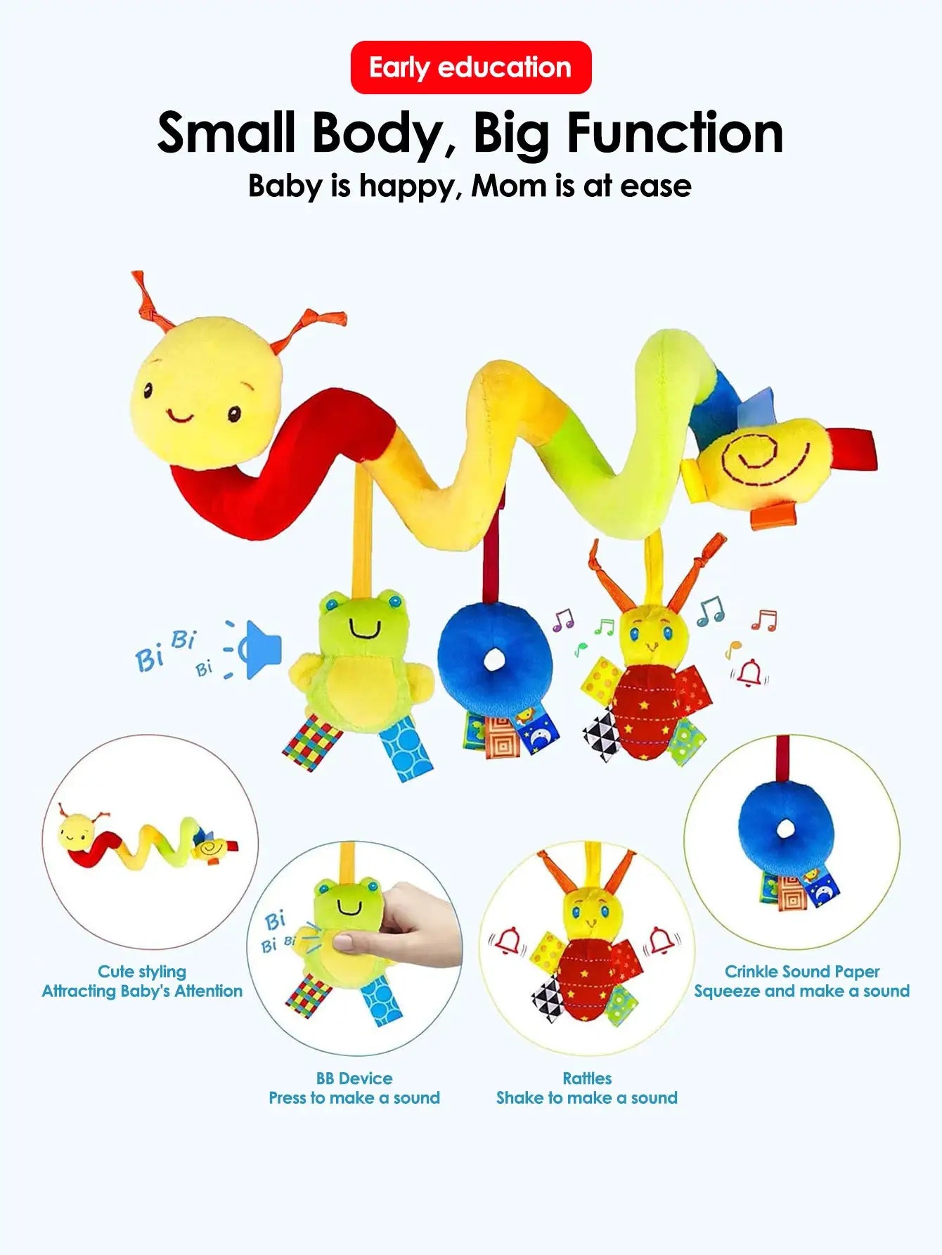 0 To 6 Months Colorful Label Bed Toy For Infants Hanging Around Crib And Car Seat Comfort And Sensory Toy
