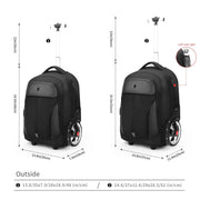 Simples Market black 20-inch rolling luggage backpack with wheels; large-capacity carry-on.