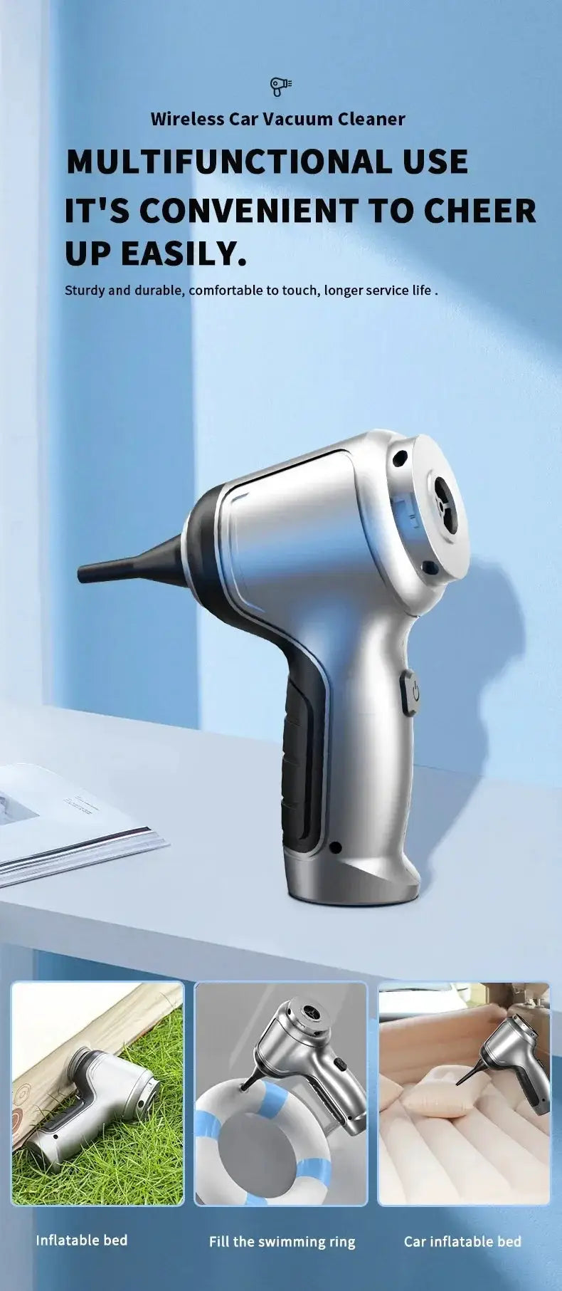 Car vacuum cleaner Simples Market 95000PA wireless handheld with strong suction, silver