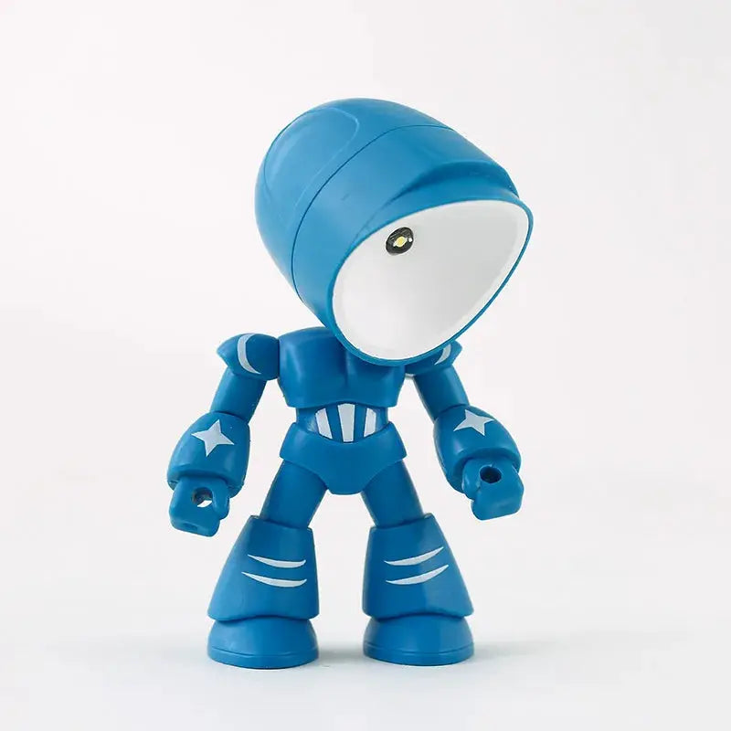Blue cartoon robot mini night light; LED desk lamp for bedside or desk.