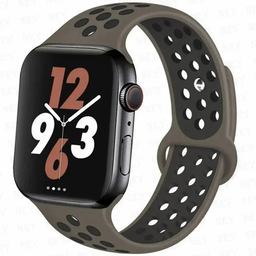 Simples Market silicone sport strap for Apple Watch, perforated grey band compatible with 38–45mm models