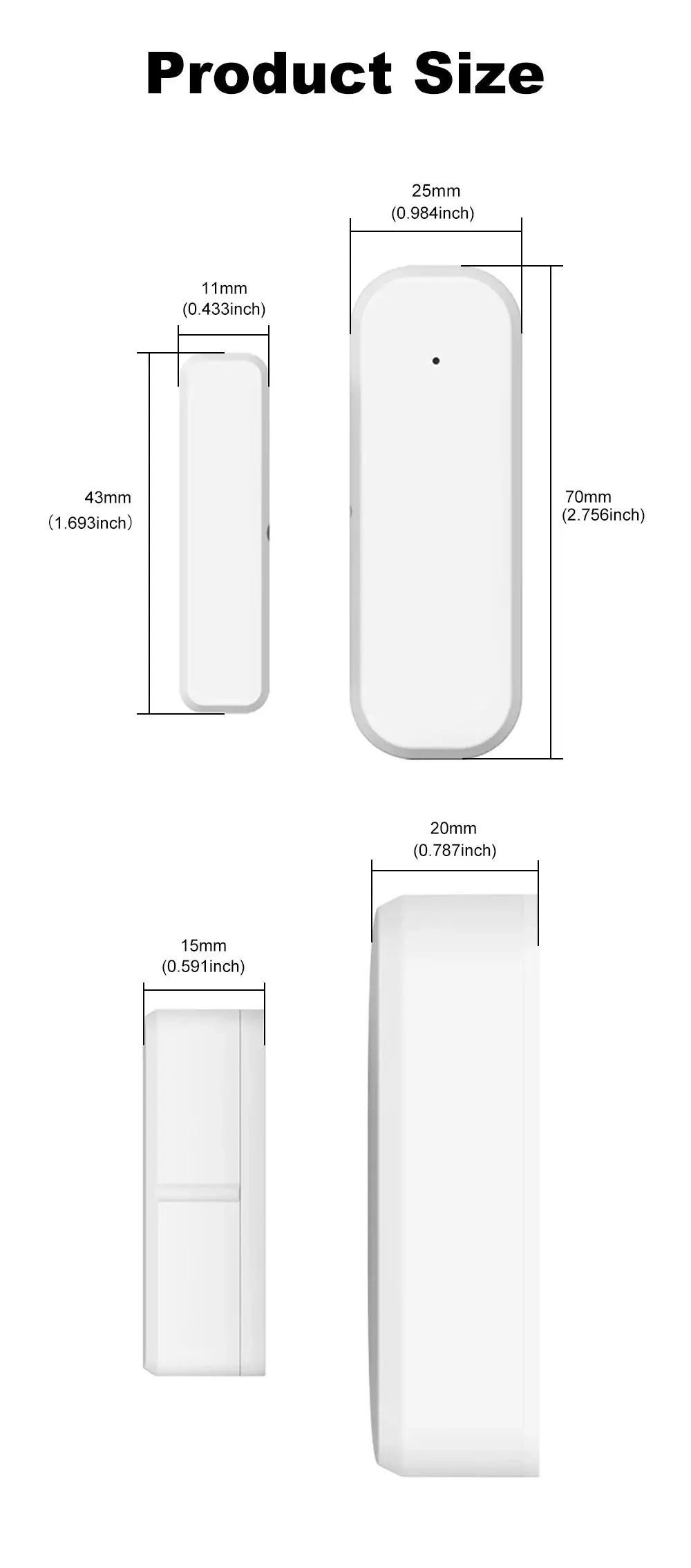 Two white Zigbee door contact sensors with rounded corners.