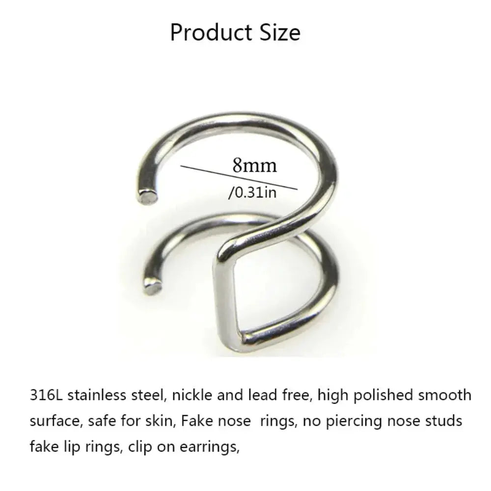 2Pcs 316L Stainless Steel Fake Ear Piercing Jewelry Clip On Ear Cuffs Non Piercing Lip Ring Labret Rings For Women