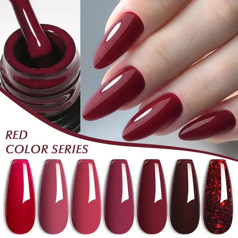 Gel nail polish set with 6 red glitter shades by Simples Market