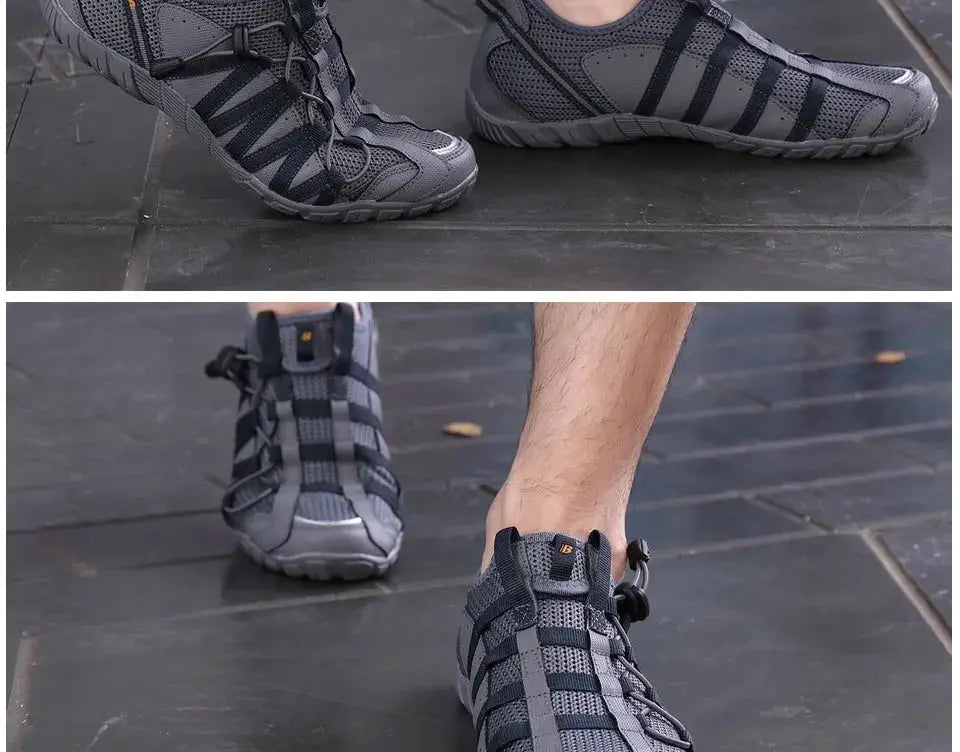 Men running shoes by Simples Market, gray mesh lace-up athletic sneakers with rugged outsole for outdoor walking