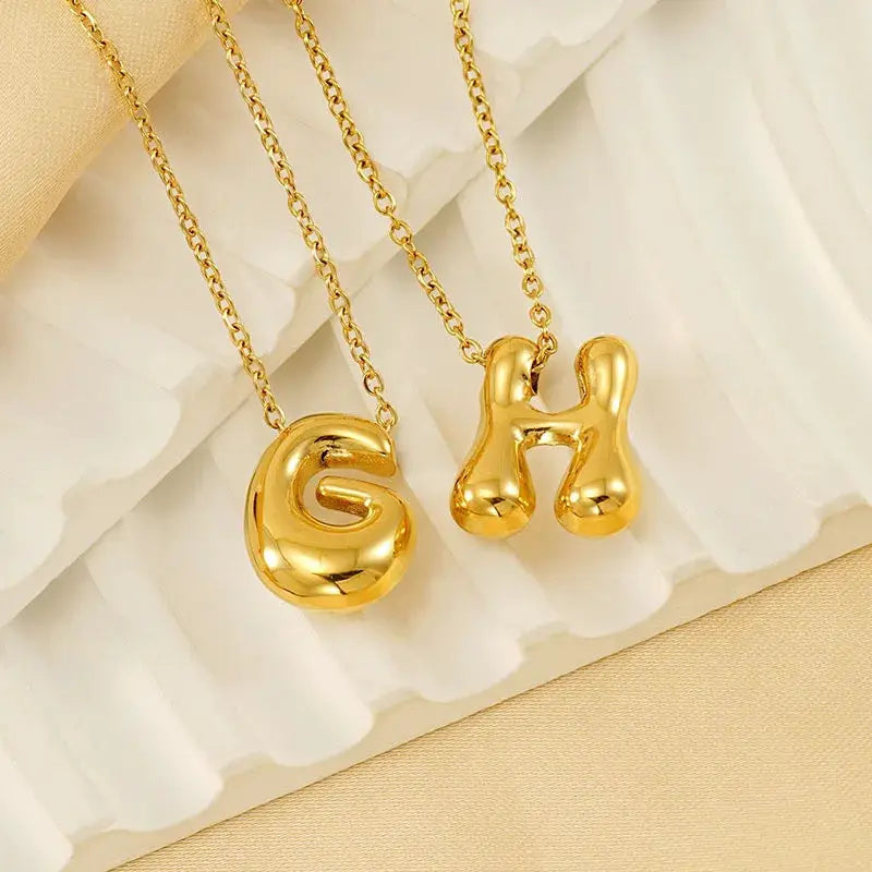 26 Initial Letter Necklace 18K Stainless Steel Balloon Bubble Style For Women Personalized Jewelry Gift Wholesale