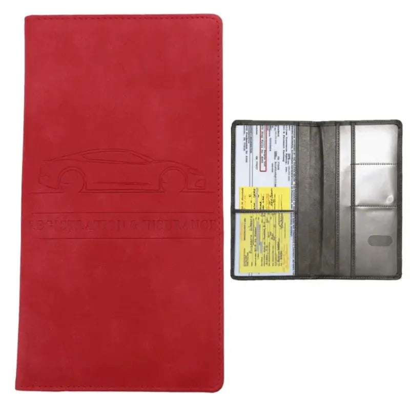 Men's card holder wallet in red leather with multiple card slots