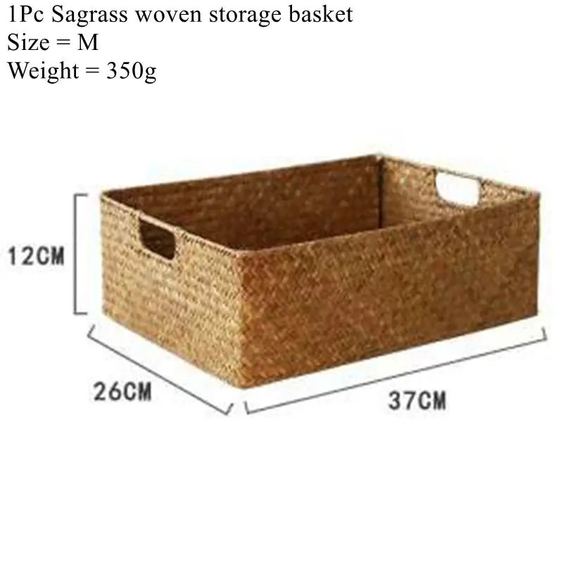 Woven Seagrass Storage Basket Stackable For Home Decor Natural Wicker Basket Kitchen Table Organization Rattan - Simples Market