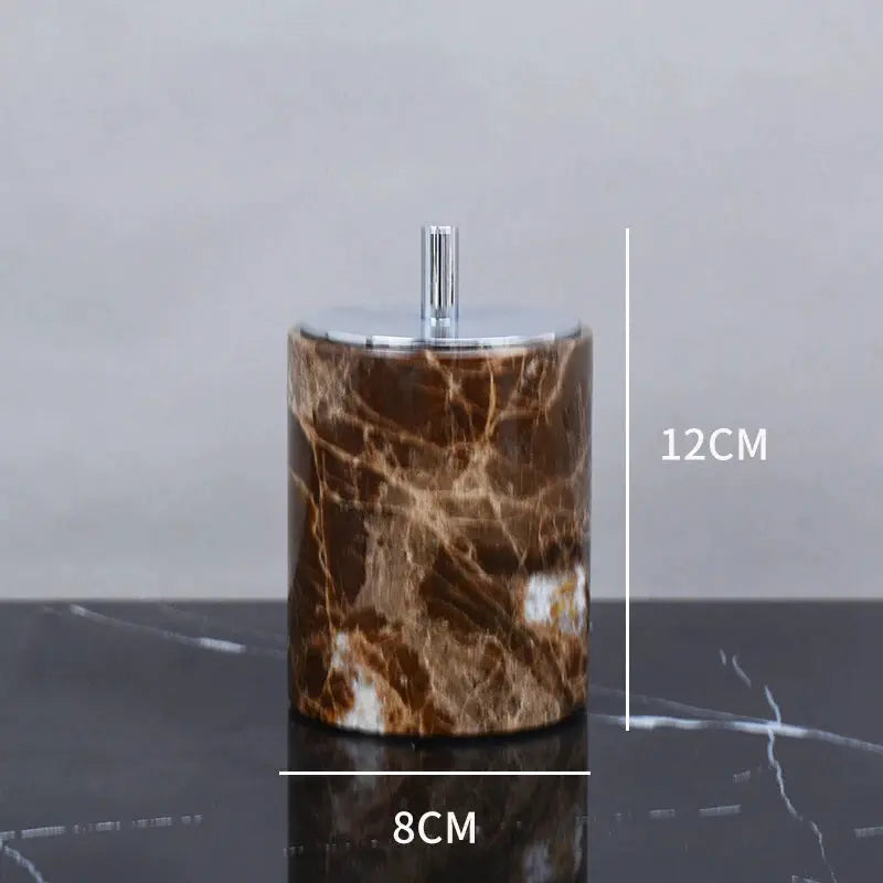 Emperador Dark marble bathroom set: brown toothbrush holder and soap dispenser with chrome pump by Simples Market