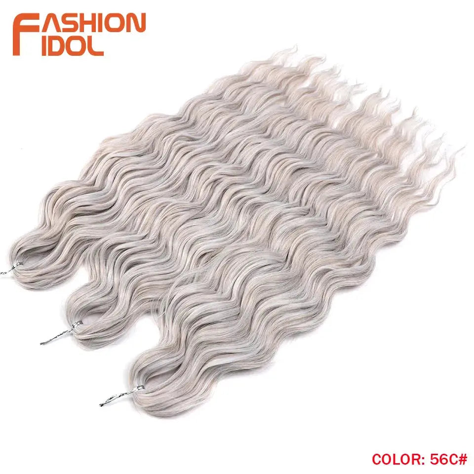 Anna 24in synthetic water-wave braiding hair extensions in ombre blonde, deep wave Afro crochet style, multiple bundles