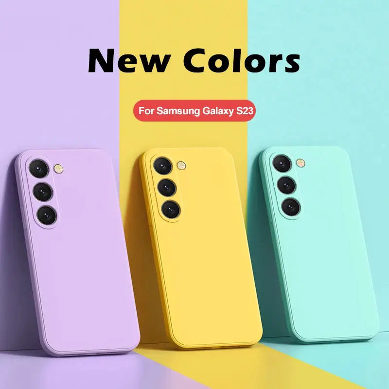 S26/S25 Ultra square liquid silicone phone case 3-color set in purple, yellow and teal