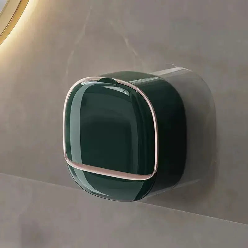 Waterproof hanging soap box for shower with drainage in dark green chrome-trimmed wall-mount by Simples Market