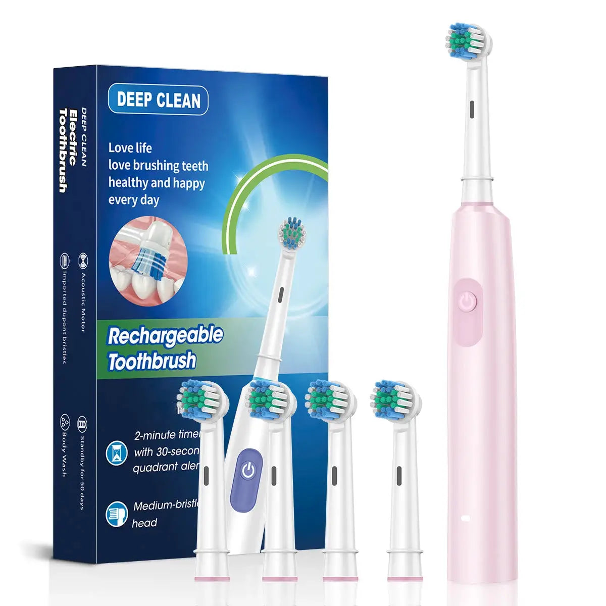 BrightSmile Rotary Electric Toothbrush With 8 Heads For Deep Plaque Removal Timer Waterproof And Rechargeable