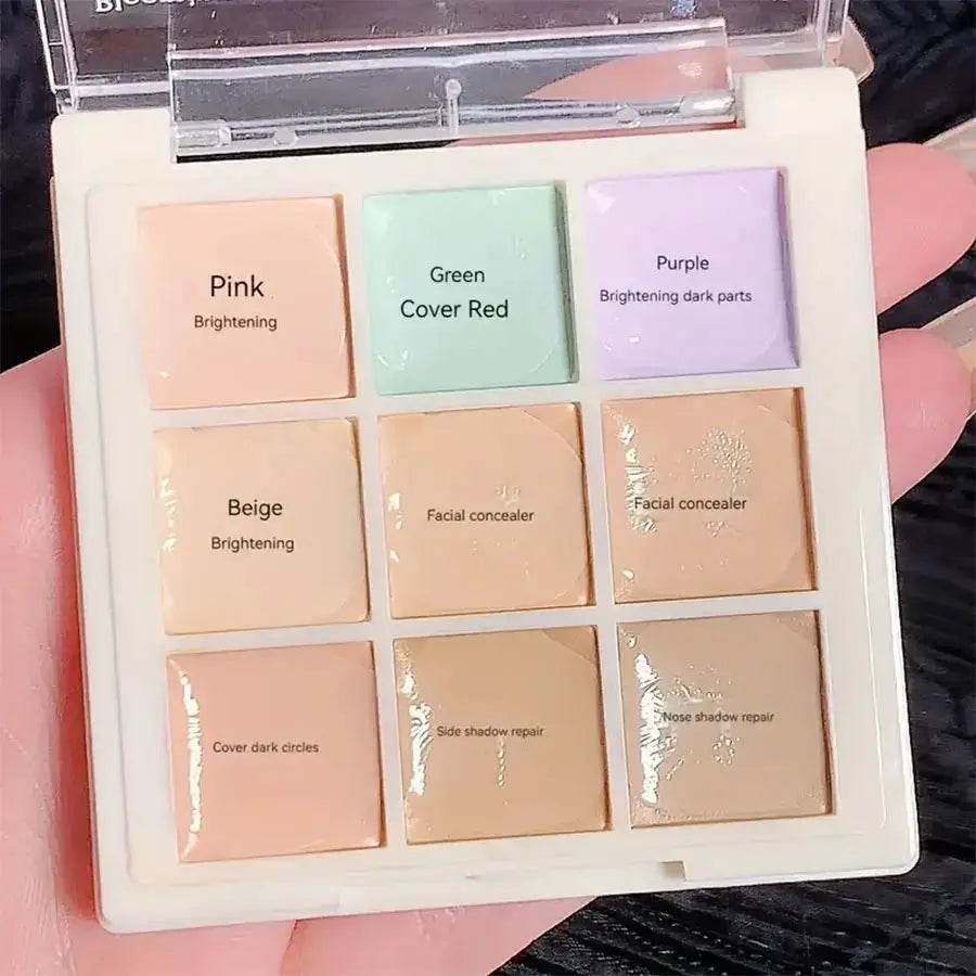LuxeHue 9 Color Concealer Palette Waterproof Sweatproof Full Coverage Corrects Spots Acne Dark Circles Tear Troughs