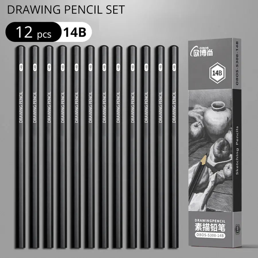 Sketch pencil set, 12-piece graphite pencils (14B) by Simples Market for drawing