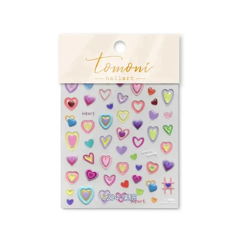 Tomoni nailart self-adhesive sheet of colorful heart-shaped decals for DIY manicure