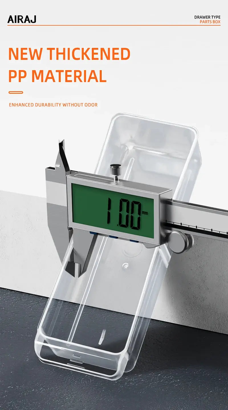 AIRAJ drawer-type parts box, clear plastic storage case for small components