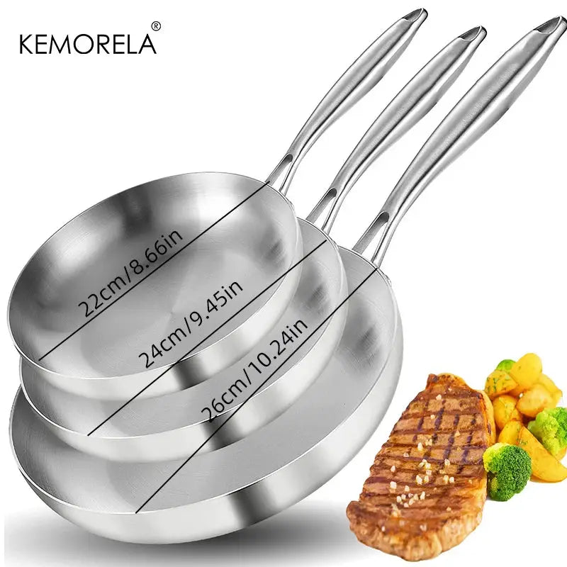 Two To Three Piece Frying Pan Set 22 24 26 28 Cm 304 Stainless Steel Five Ply Wok Pan With Food Grade Nonstick