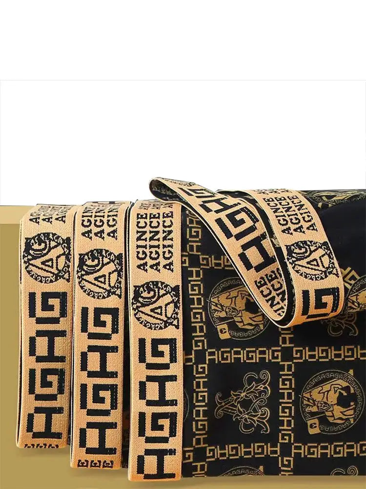 4pc men's underwear boxers set with beige and black patterned waistbands