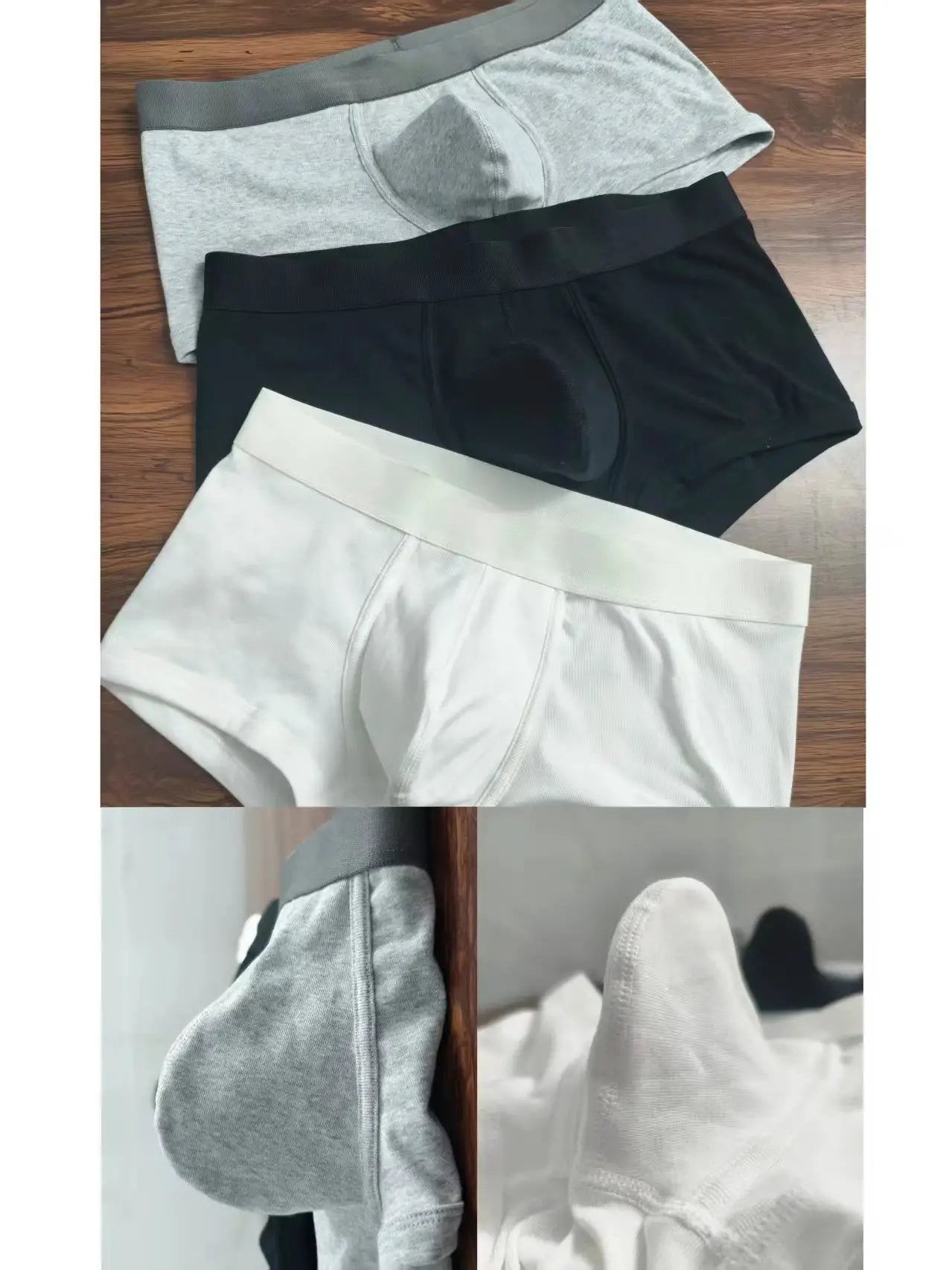 Cotton men's boxer briefs with large pockets by Simples Market in gray, black and white 3-pack