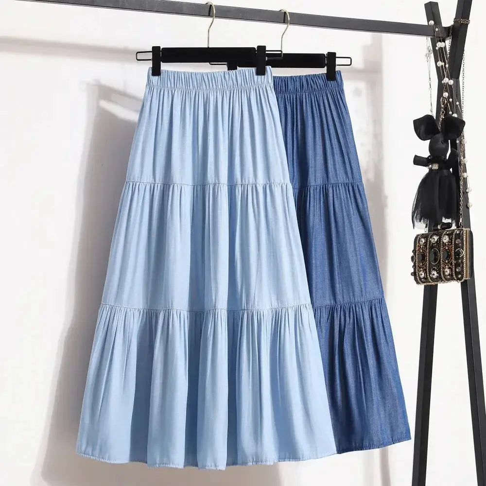 Women's High Waist A Line Pleated Skirt Lightweight Loose Fit For Summer Fashion And Solid Pattern