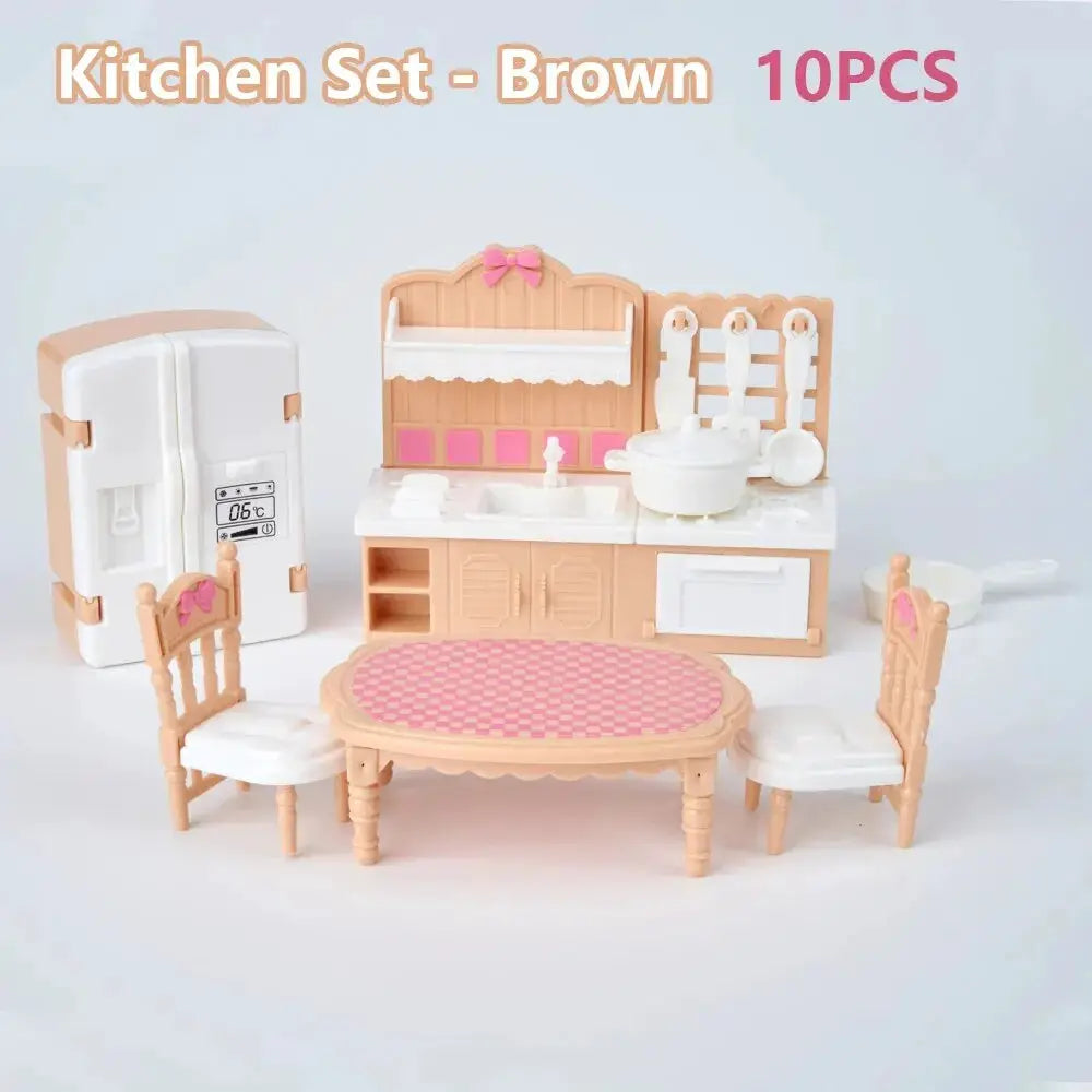 Kawaii Pink 10 Piece Miniature Dollhouse Furniture And Kitchen Accessories Set For Girls And Collectors