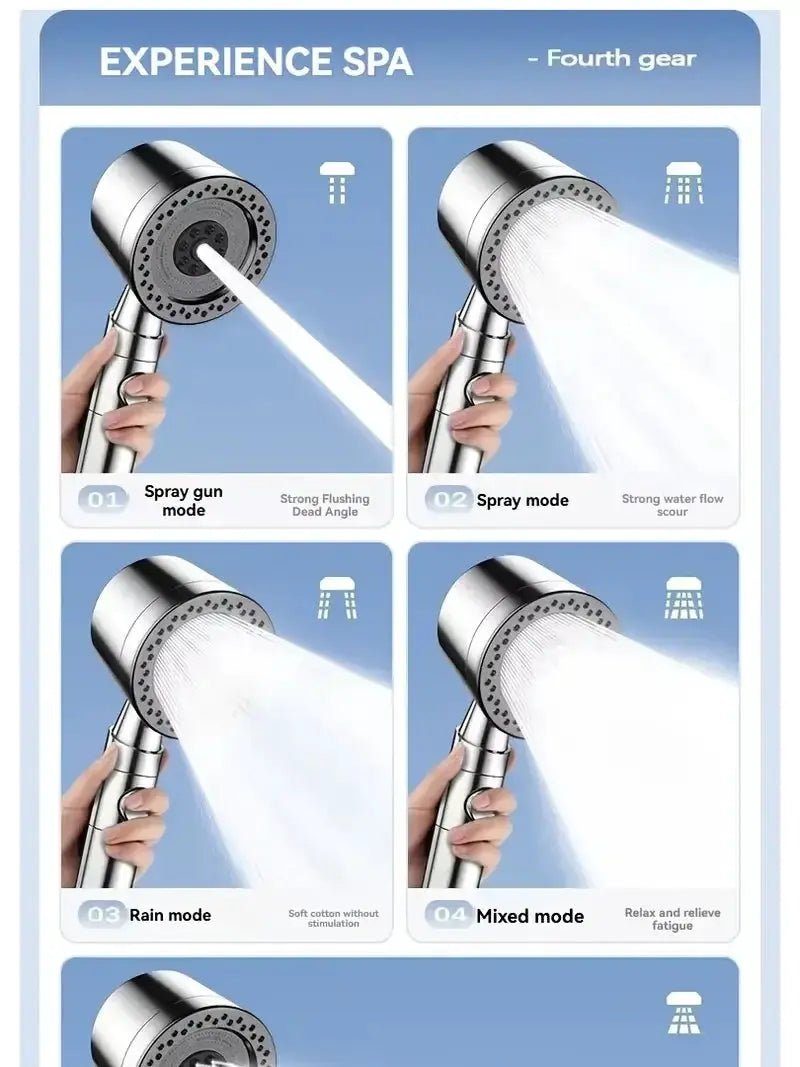 Handheld shower head by Simples Market in chrome with 5 spray modes