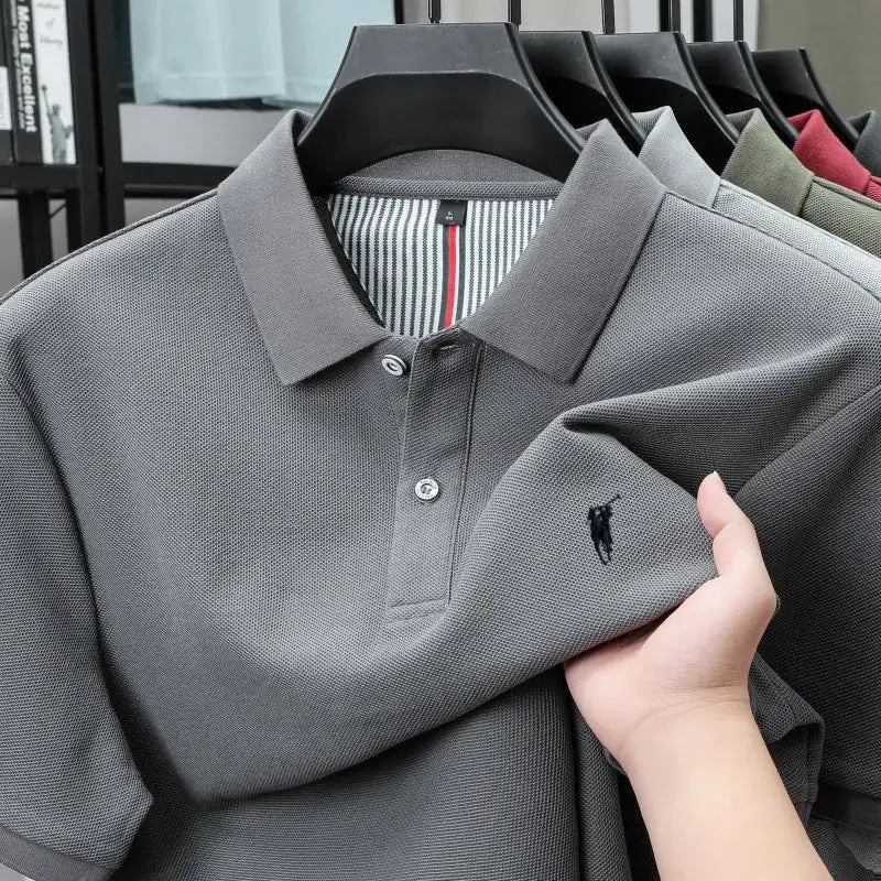 Polo shirt, grey 100% cotton; Paul Pony embroidery, short sleeves and two-button placket