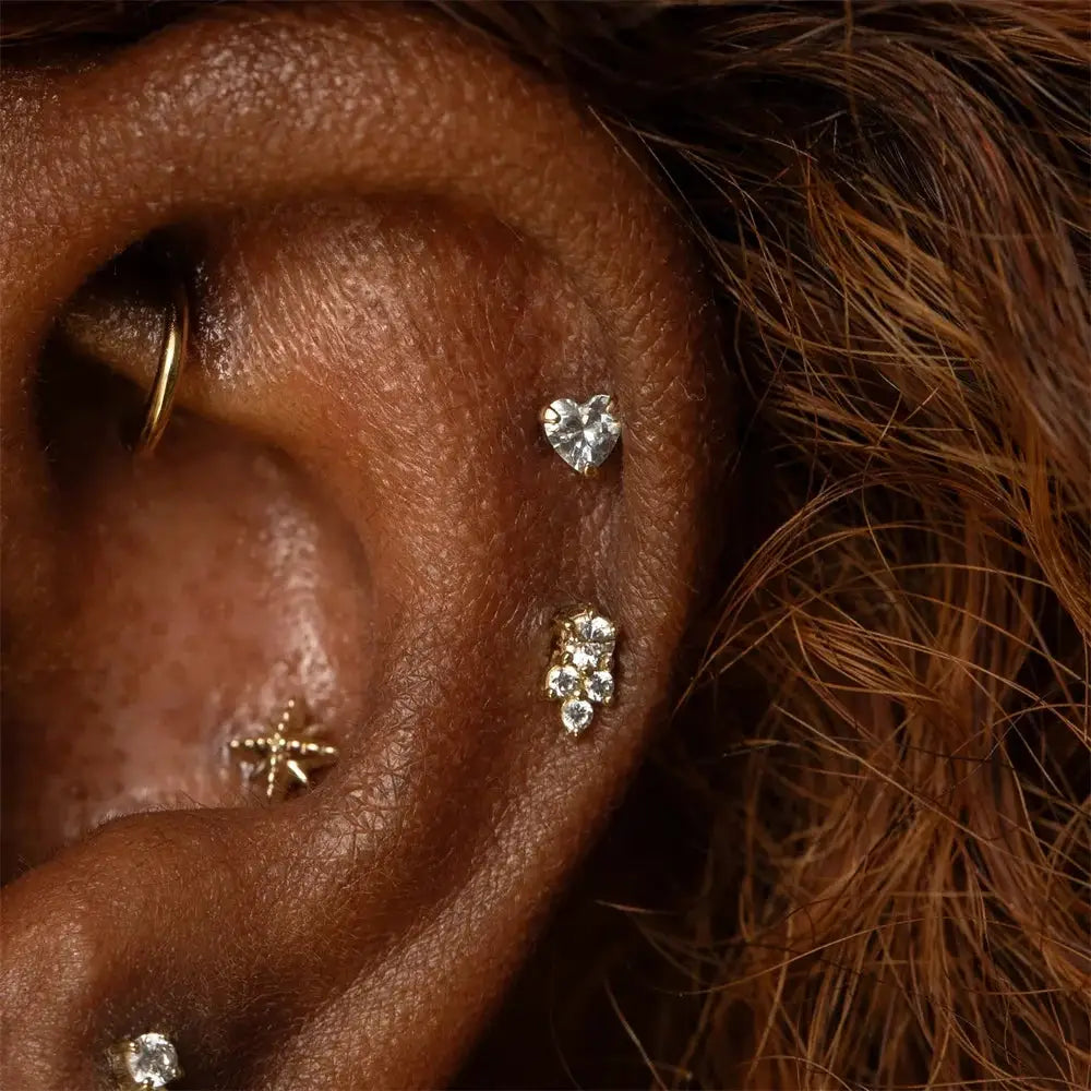 AIDE silver heart zircon helix earring set; five-piece ear studs with heart, cluster zircon, star and zircon stones