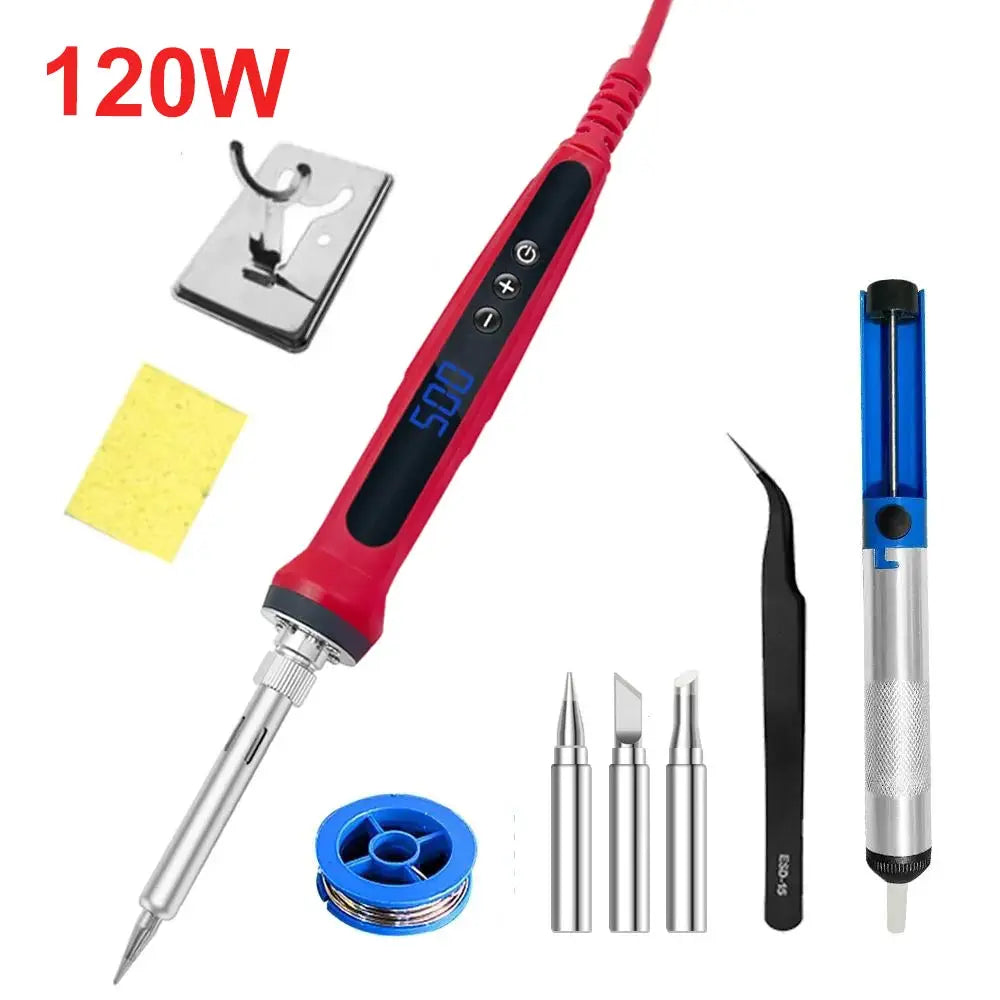 80W Soldering Iron Kit With Adjustable Temperature LCD Display Ceramic Heater Solder Tips Tweezers And Solder Wire