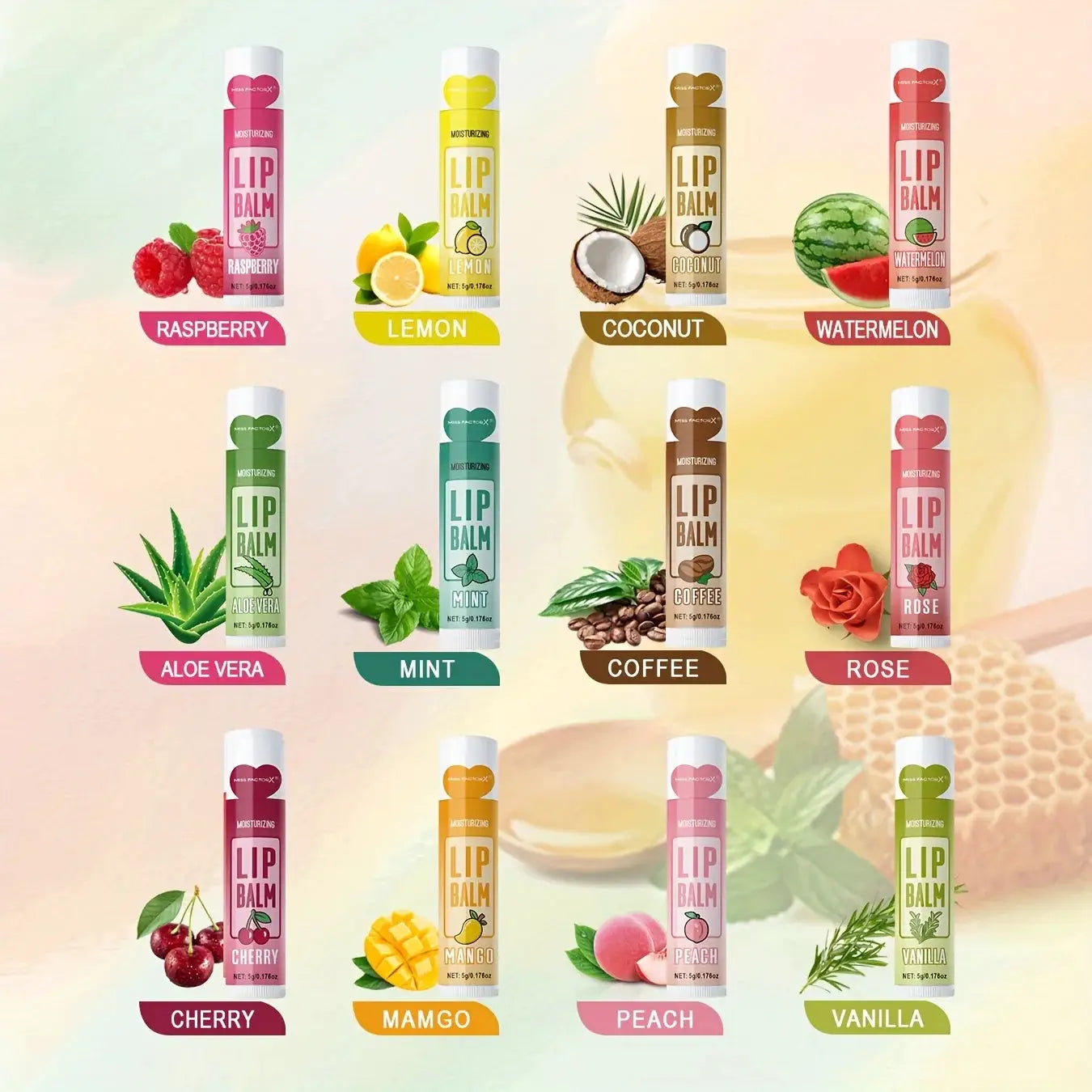 Lipsure Lip Balm Set 12 Pack 5g Each Hydrating Long Lasting Moisturizing With Exfoliating For Hydrated Lips