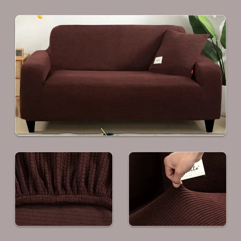 Elastic Jacquard Sofa Cover by Simples Market; burgundy 1-5 seater slipcover with elastic edge.