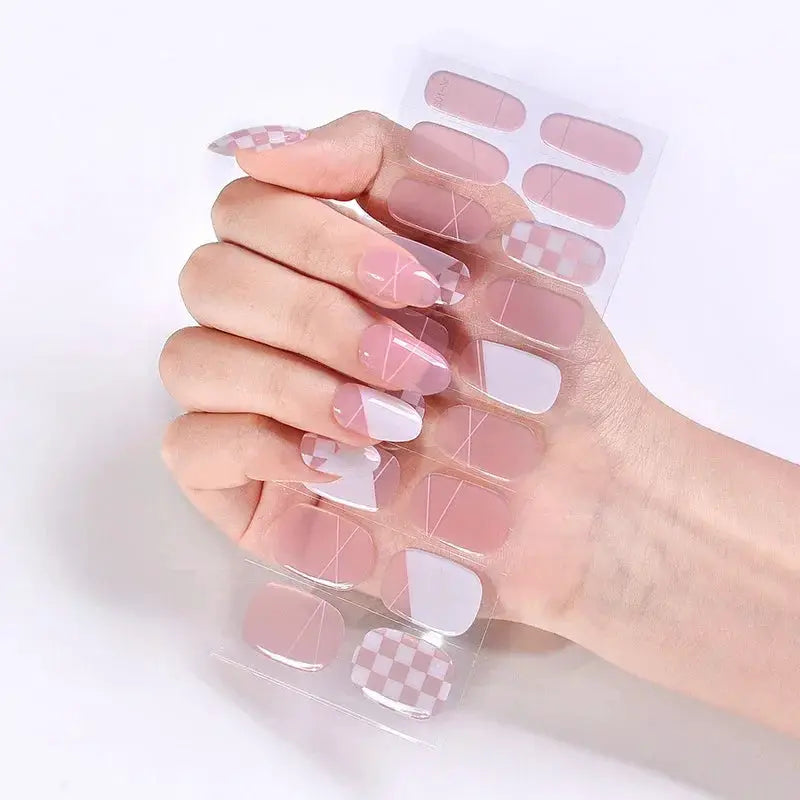 NailLux Semi Cured Nail Wraps For 16 To 20 Tips Easy Full Cover Adhesive Press On Nails Gel Finish UV LED Compatible