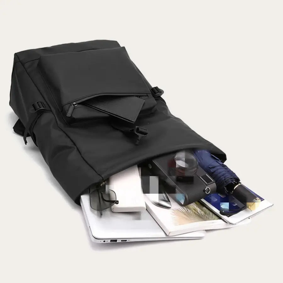 Simples Market black 17-inch urban business backpack with large capacity and laptop compartment