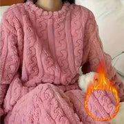 VelvetLuxe Soft Coral Velvet Jacquard Pajama Set With Ultra Warm Fleece Lining For Women Winter Comfort