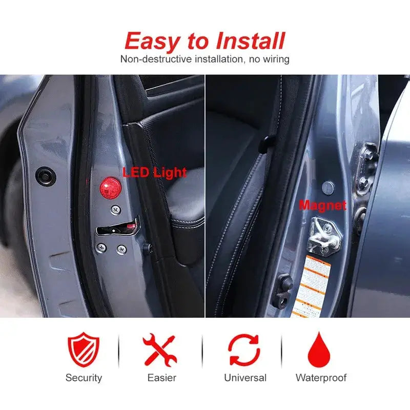Universal LED car door anti-collision warning lights with magnetic sensor, red strobe LEDs (1/2/4pcs)