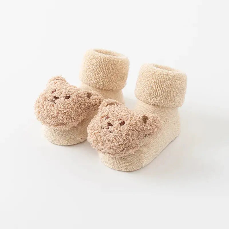 Cartoon Bear Baby Socks For Boys And Girls Winter Warm Cotton Anti Slip Thick Solid Newborn And Toddler Socks